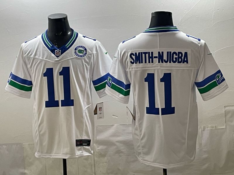 Men 2026 Seattle Seahawks #11 Smith-njigba white Throwback 3th generation Nike Limited NFL Jersey style 003